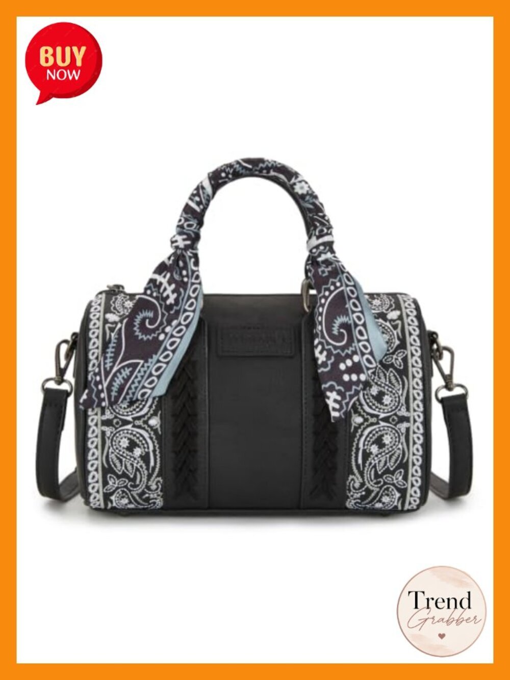 Faux Leather Western Embroidered Paisley Boston Bag Barrel Purse